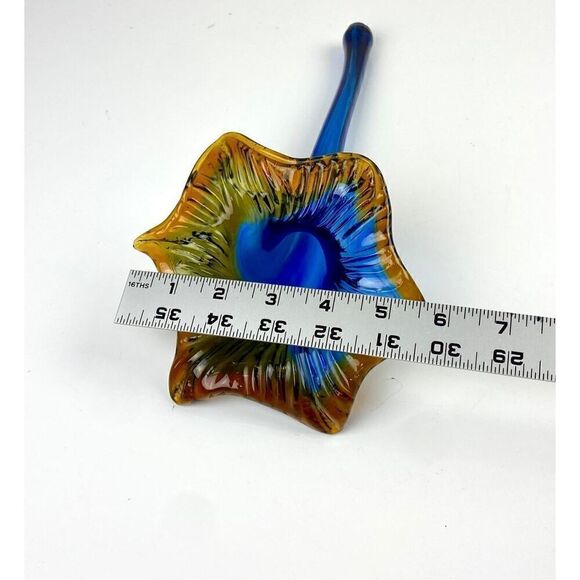 Hand Blown Art Glass Blossum Holder Cobalt Blue Orange Lay Down Flower Vase DW18 - Picture 7 of 7